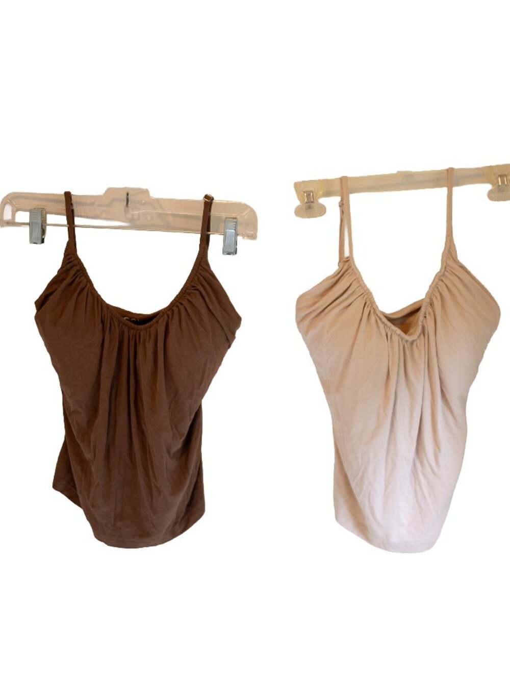 Set of 2 OGL Stretchy Cinched Padded Camis - Brown & Cream - Size Small